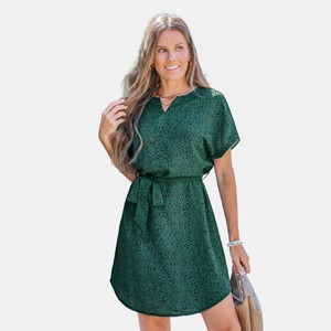 Women's Chic Spotted Green Tie-Waist Dress - Cupshe - 1 of 4