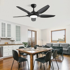 Wanze of Ocean 48 in. Modern Black Indoor 6-Speed ABS Black Blades 3-Size Downrod Mount Ceiling Fan with 3-Color Dimmable Light - 1 of 4