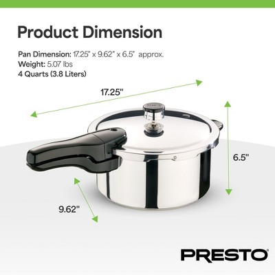 Presto 4 Quart Silver Stainless Steel Pressure Cooker with Nonstick Interior