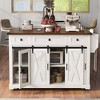 Okak Farmhouse Kitchen Island with Sliding Barn Door & Metal Grid Side Door, Rolling Kitchen Island with Spice Rack and Drop Leaf for Kitchen - 2 of 4