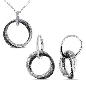 EVERLY JEWELRY | Sterling Silver with Black Rhodium 1/10 CT TW Diamond Entwined Earrings and Pendant with Chain - 1 of 4