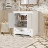 Gulches 30 Inch Luxurious Bathroom Vanity Ceramic Sink 2 Soft Closing Doors Solid Wood Frame Storage Cabinet with Shelf White - 3 of 4