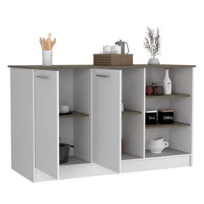NicBex Kitchen Island Cart with 3 Open Shelves and 2 Cabinets,Kitchen Island with Storage,Modern Kitchen Cart,Island Table for Kitchen