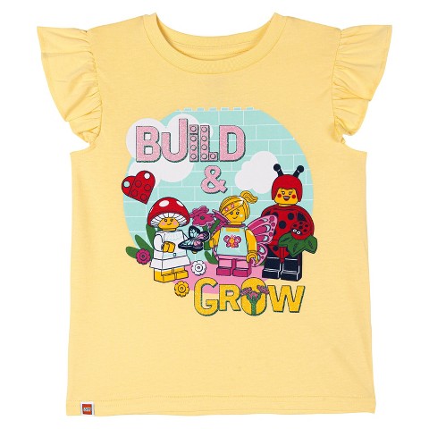 LEGO Little Girls' Ruffle Short Sleeve Graphic Tee with Puff Garden Friends Yellow 5