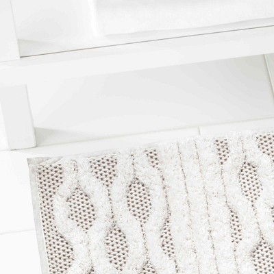 Kyoto Tan and White Cotton Geometric Bath Rug 20" x 30"