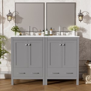 Vynxaria 48-Inch Grey Bathroom Vanity - Dual Undermount Ceramic Sinks, 4 Soft-Close Doors, 2 Divided Drawers, Double-Layer Shelves - 1 of 4