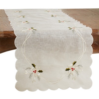 Saro Lifestyle Table Runner With Embroidered Holly And Ribbon Design ...