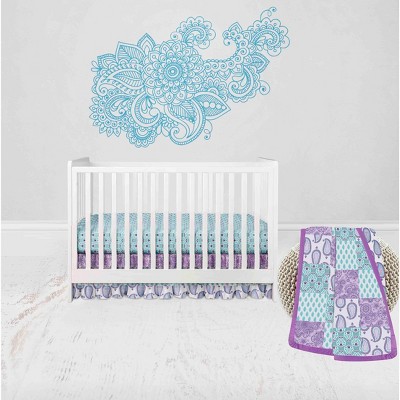 Bacati - Paisley Isabella Purple Lilac Aqua 3 pc Crib Bedding Set