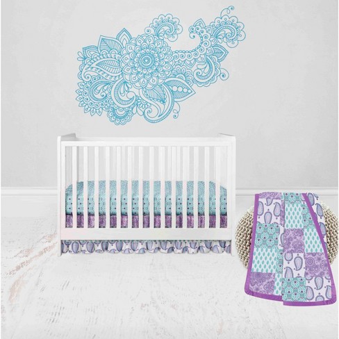 Bacati Paisley Isabella Purple Lilac Aqua 3 pc Crib Bedding Set