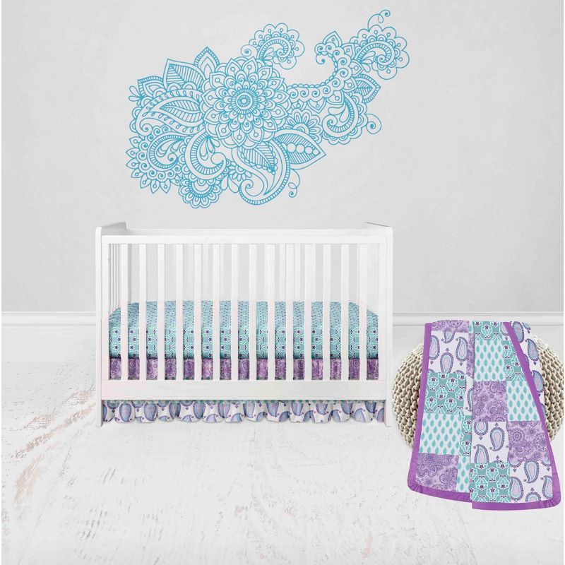 Bacati - Paisley Isabella Purple Lilac Aqua 3 pc Crib Bedding Set, 1 of 7