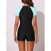 INSPIRE CHIC Women's Short Sleeve Zipper Color Block Sporty Swimwear Bathing Suits Monokini Sets 1 Piece - 3 of 4