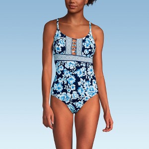 Lands' End Women's Chlorine Resistant Lace Up One Piece Swimsuit - 1 of 4