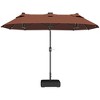 Outsunny Double-sided Outdoor Patio Umbrella with Solar Lights and Base, Dining Table Umbrella Push Button Tilt, Coffee - 4 of 4
