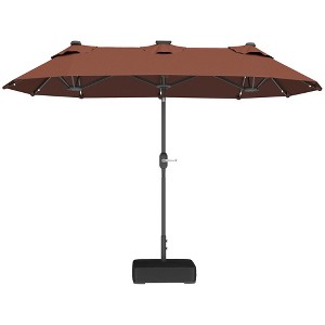 Double-sided Outdoor Patio Umbrella with Solar Lights and Base, Dining Table Umbrella Push Button Tilt - 1 of 4