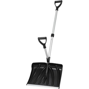 Ergonomic Dual D-Ring Snow Shovel – 18" Wide Blade with Aluminum Edge – Lightweight Heavy Duty Snow Pusher for Driveway, Walkway, Car, and Yard - 1 of 4