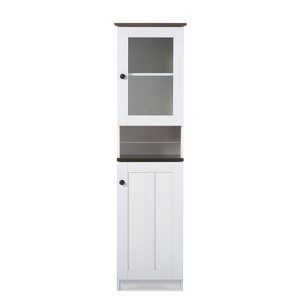 Baxton Studio Lauren TwoTone and Buffet and Hutch Kitchen Cabinet White/Dark Brown: Transitional Style, 5 Fixed Shelves - 1 of 4