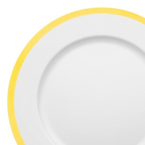 Smarty Had A Party 13" White with Gold Rim Round Disposable Plastic Charger Plates (60 Plates) - 1 of 4