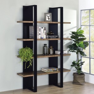 TOAOTBNBO 4-Tier Industrial Bookshelf, Open Bookcase with Large Storage Cabinet, Display Book Shelf for Living Room, Black - 1 of 4