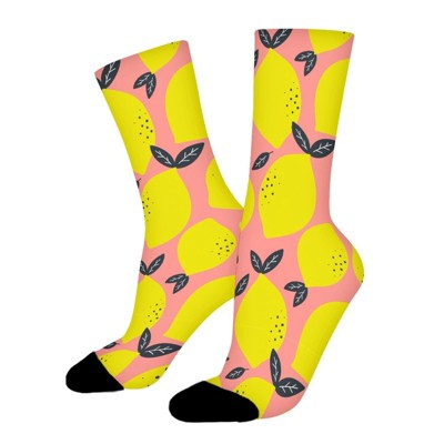 Summer Fresh Fruit Lemons Print Women Printed Crew Socks Funny Funky Socks Soft Polyester Novelty Gifts for Artists Men