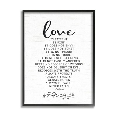 Stupell Industries Love is.. Uplifting Heartfelt Quote Spiritual Scripture Black Framed Giclee Art