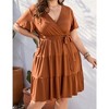YESFASHION Women Plus Size Summer Dress V Neck Wrap High Waist Short Sleeve Ruffle Casual Midi Flowy A-line Boho Dresses - 3 of 4