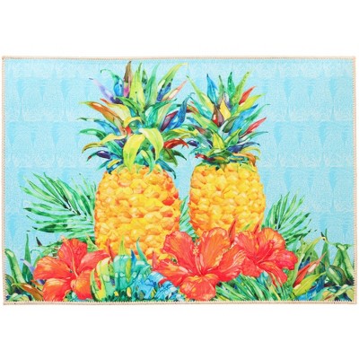 Olivia's Home Kona Pineapple & Hibiscus Doormat, 22" x 32", Tropical Floral Design, Indoor/Outdoor Accent Mat