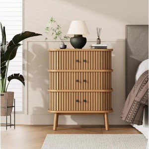 Nasitip 3 Drawer Dresser, Chest of Drawers for Bedroom, Mid Century Modern Nightstand, Spacious Storage Wicker Dresser for Closet, Hallway - 1 of 4