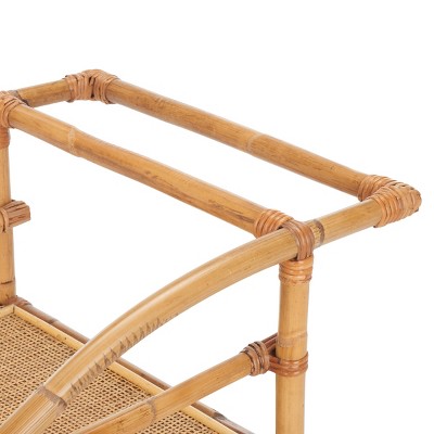 Natural Rattan 2-Tier Bar Cart with Brass Hardware