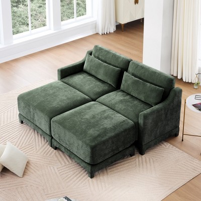 Christopher Knight Home Rex 73" Chenille Upholstered 2 Seat Sectional Sofa with Two Ottomans