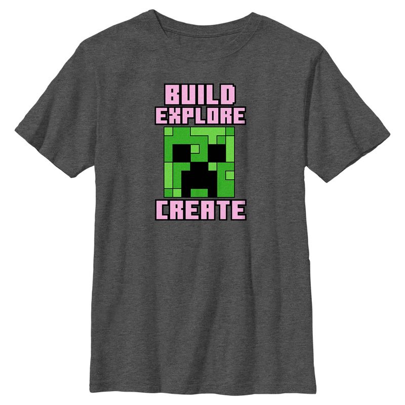 Boy's Minecraft Creeper Face Build Explore Create T-Shirt, 1 of 6