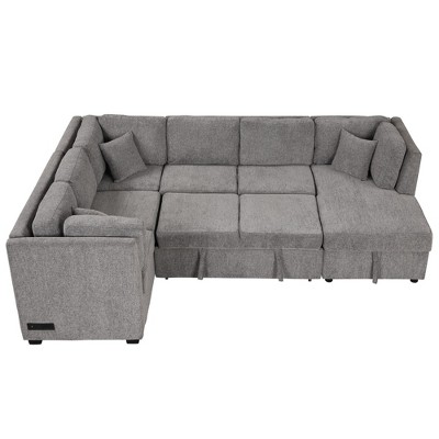 NicBex Modern 108.6" Pull Out Sofa Bed Chenille Convertible Sleeper Sofa with USB Ports and Storage Chaise for Living Room