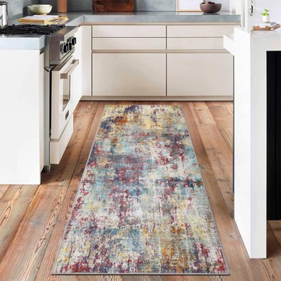 Abstract Machine Washable Rug with Non Slip Backing Ultra-Thin Non Shedding Stain Resistant Indoor Carpet for Living Room Bedroom Dining Room