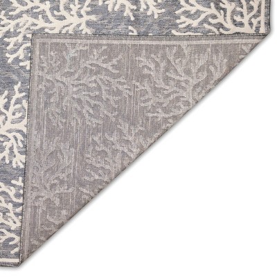 Coral Echoes Blue Ivory Abstract Indoor/Outdoor 8' x 10' Rug