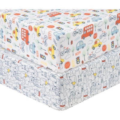 Sammy & Lou Transportation Pups Microfiber Crib Sheet - 2pk