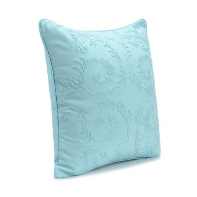 Damask Blue Embroidered Cotton-Polyester Euro Pillow Covers, 18" x 18"