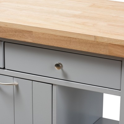 Light Gray Rubberwood Kitchen Island Cart with Storage