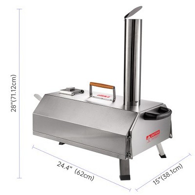 Outdoor 12" Automatic Rotatable Pizza Ovens Portable Stainless Steel Wood Fired Pizza Maker with Built-in Thermometer Pizza Cutter Carry Bag