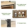Farmhouse Kitchen Island with 4 Fixed Side Hooks and 5 Removable Top Hooks, Coffee Bar Table with Sliding Barn Doors for Dining Room, Natural - 2 of 4