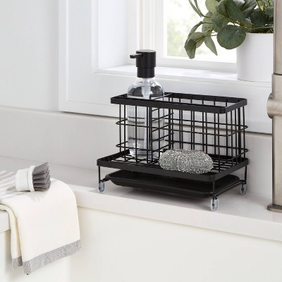 Top of Kitchen Sink Sponge Brush and Caddy Organizer Black - Brightroom™