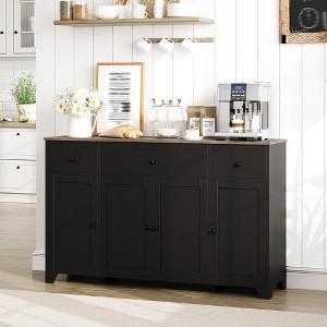 Large Sideboard Buffet Cabinet with 3 Drawers and 4 Doors -15mm Thickness, Adjustable Shelf, Farmhouse Kitchen Storage Console Table - 1 of 4