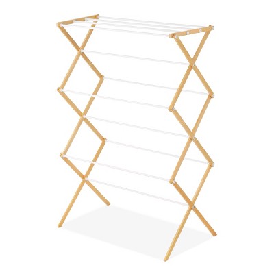 Whitmor Natural Wood Folding Drying Rack with White Bars