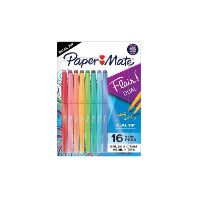 Paper Mate Flair! DUAL Calligraphy Pens Brush/Medium Tips Assorted Colors 16/Pack (2181607)