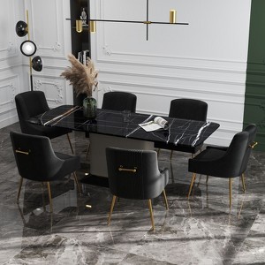 SEYNAR Modern Glam Boucle Pleated Velvet Dining Chair or Vanity Chair Set of 6 with Rear Handle - 1 of 4