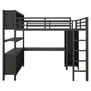Bellemave Full Size Loft Bed with Desk, Wardrobe and Storage Cubes, Heavy Duty Loft Bed for Teens, Adults£¬ Black - 1 of 4