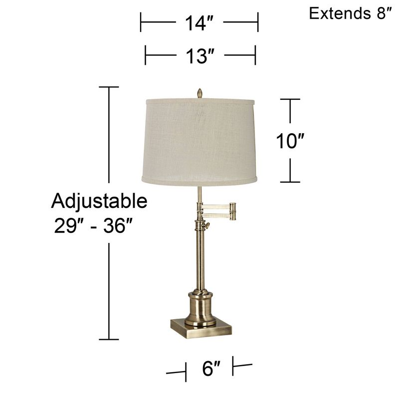 360 Lighting Traditional Swing Arm Desk Table Lamp Adjustable Height 36" Tall Antique Brass Cream Burlap Drum Shade for Living Room Bedroom, 3 of 4
