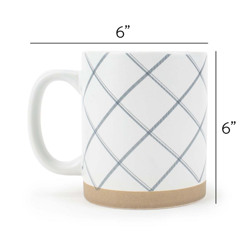 Elanze Designs Modern Plaid Raw Clay Bottom White 16 ounce Ceramic Coffee Mugs Set of 4, 4 of 6