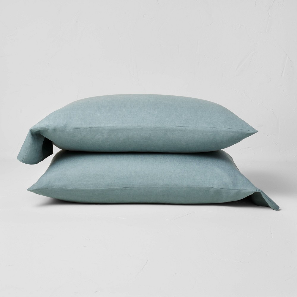 Photos - Pillowcase Standard 100 Washed Linen Solid  Set Light Teal - Casaluna™