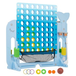 Giant 4-to-Score Game Set, 3-Level Height Adjustable Jumbo 4-in-a-Row Game with Quick-Release Slider, Mini Basketball, Golf & Ring Toss Set for Party - 1 of 4