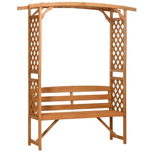 Outsunny Patio Garden Bench Arbor Arch with Pergola and 2 Trellises, 3 Seat Natural Wooden Outdoor Bench for Grape Vines & Climbing Plants - 1 of 4