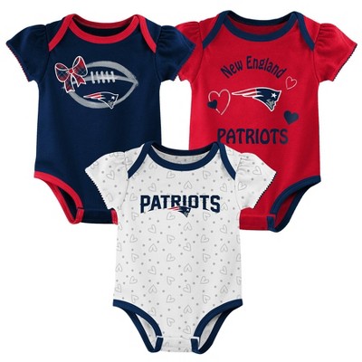 NFL New England Patriots Girls' Newest Fan 3pk Bodysuit Set - 0-3M